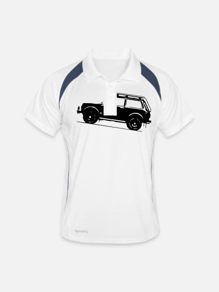 Lada Niva 2121 Russin 4x4 - Männer Polo atmungsaktiv - Weiß/Navy - Vorne