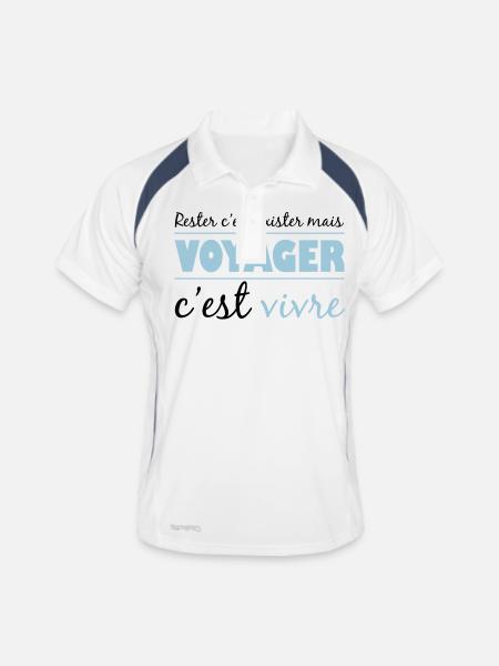 Voyager c'est vivre - Polo respirant Homme - blanc/marine - Devant