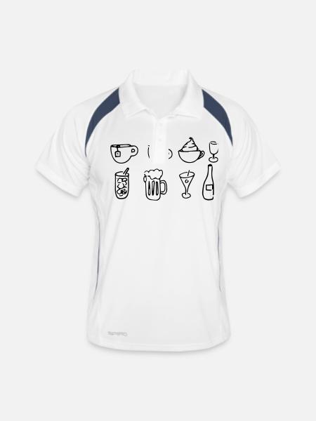 Getränke,Flasche,Gläser,Tassen,Wein - Männer Polo atmungsaktiv - Weiß/Navy - Vorne