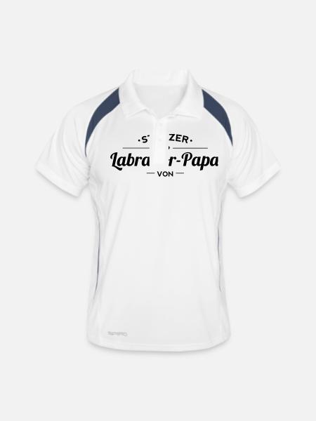 Labrador-Papa Wunschname - Männer Polo atmungsaktiv - Weiß/Navy - Vorne
