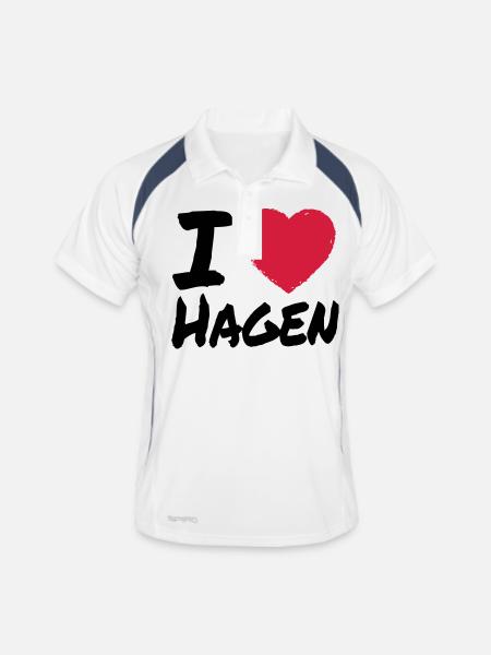 I Love Hagen - Männer Polo atmungsaktiv - Weiß/Navy - Vorne