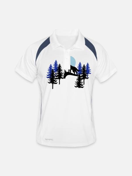 Wildnis Alaska Wolf Mond Bäume Wald - Männer Polo atmungsaktiv - Weiß/Navy - Vorne