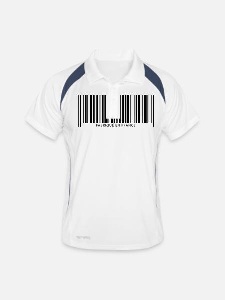 Code barre fabriqué en france - Polo respirant Homme - blanc/marine - Devant