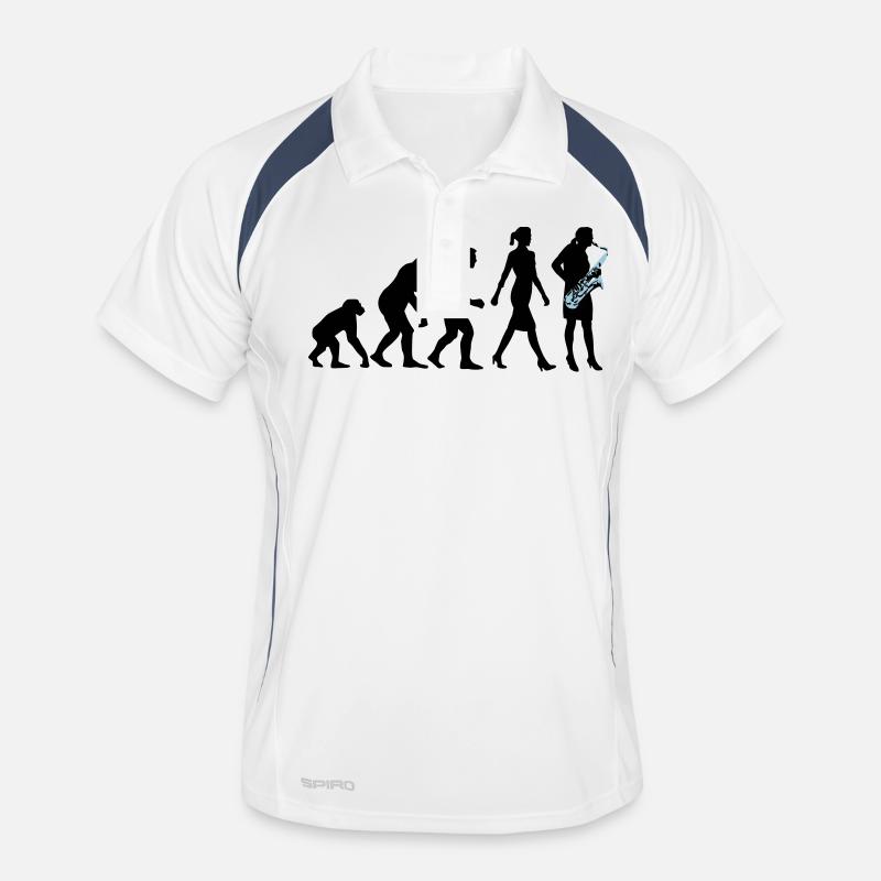 Evolution der Frau Saxophon Spielerin Männer Polo atmungsaktiv