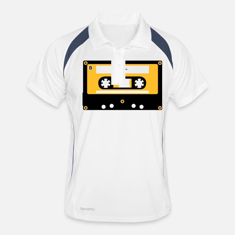 Kassette 70er - Männer Polo atmungsaktiv - Weiß/Navy