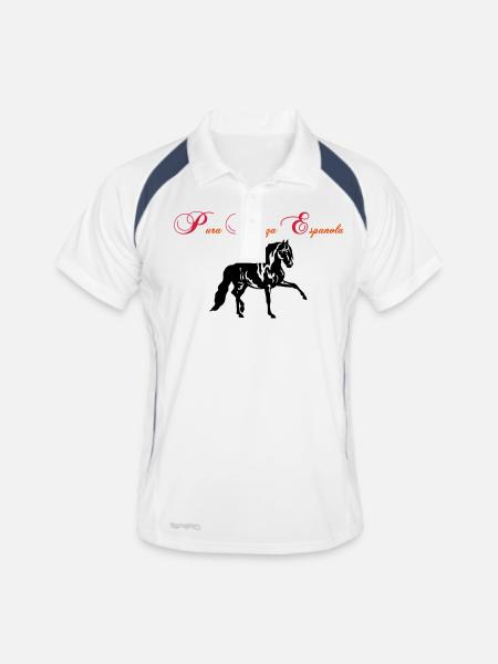 PRE Pura Raza Espanola - Männer Polo atmungsaktiv - Weiß/Navy - Vorne