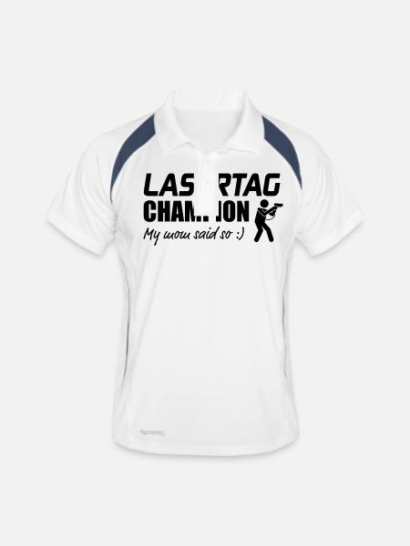 Lasertag Champion My Mum sad so - Männer Polo atmungsaktiv - Weiß/Navy - Vorne