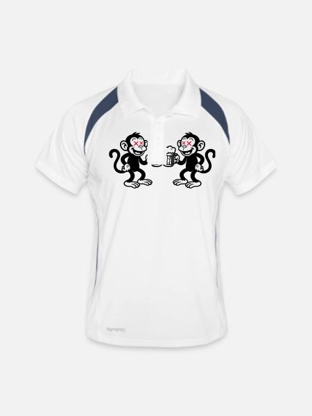Bier Affe Saufen - Männer Polo atmungsaktiv - Weiß/Navy - Vorne