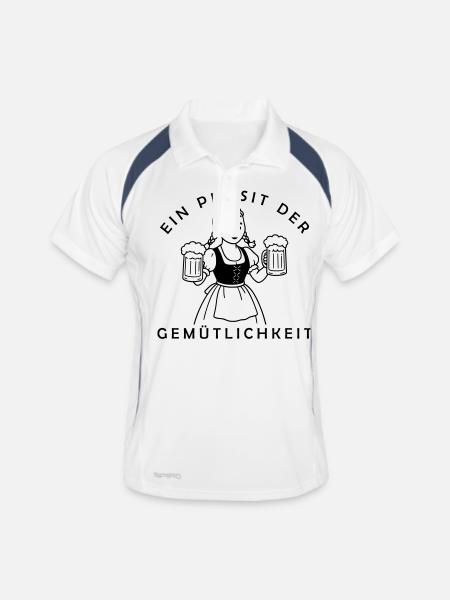 Bier Mädchen - Ein Prosit Der Gemütlichkeit - Männer Polo atmungsaktiv - Weiß/Navy - Vorne