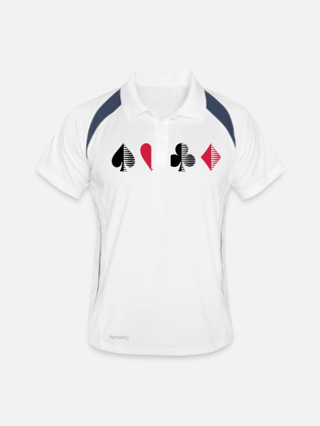 Kartensymbole Pik, Herz, Kreuz, Karo - Männer Polo atmungsaktiv - Weiß/Navy - Vorne