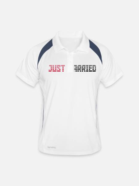 Just Married texte Logo Design - Polo respirant Homme - blanc/marine - Devant