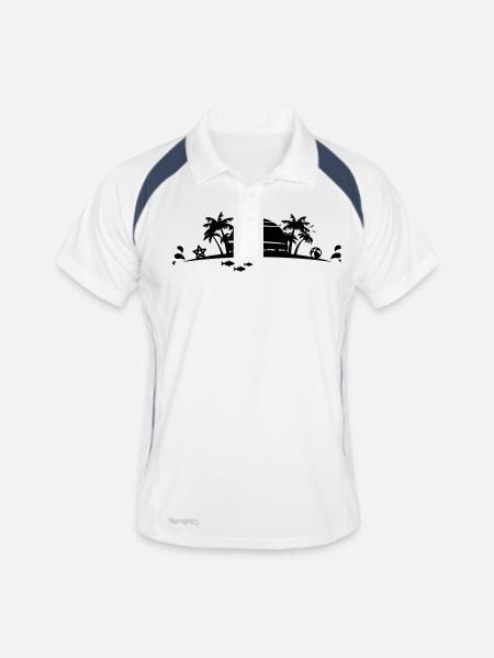 Sommer - Palmen Strand - Männer Polo atmungsaktiv - Weiß/Navy - Vorne