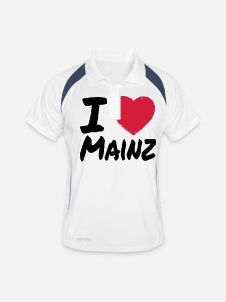 I Love Mainz - Männer Polo atmungsaktiv - Weiß/Navy - Vorne