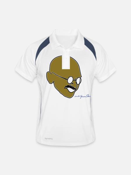 Gandhi Zeichnung mit Unterschrift - Männer Polo atmungsaktiv - Weiß/Navy - Vorne