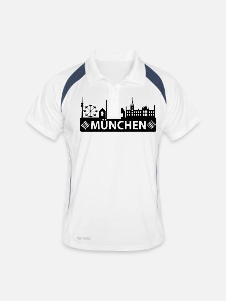 Skyline München - - Männer Polo atmungsaktiv - Weiß/Navy - Vorne