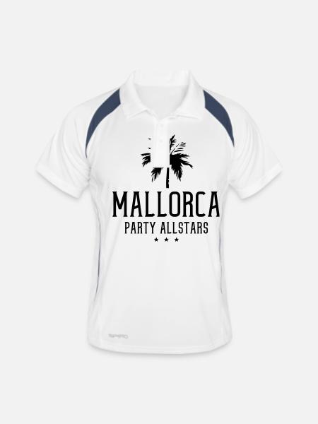 mallorca party allstars - Männer Polo atmungsaktiv - Weiß/Navy - Vorne