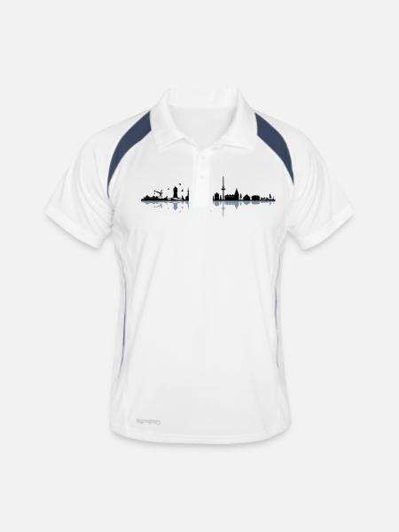 Skyline - Küste Cuxhaven - Männer Polo atmungsaktiv - Weiß/Navy - Vorne