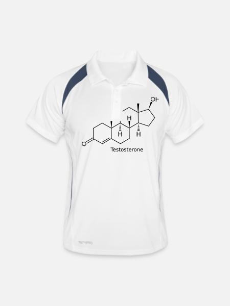Testosterone - Bodybuilding, , Fitness - Männer Polo atmungsaktiv - Weiß/Navy - Vorne