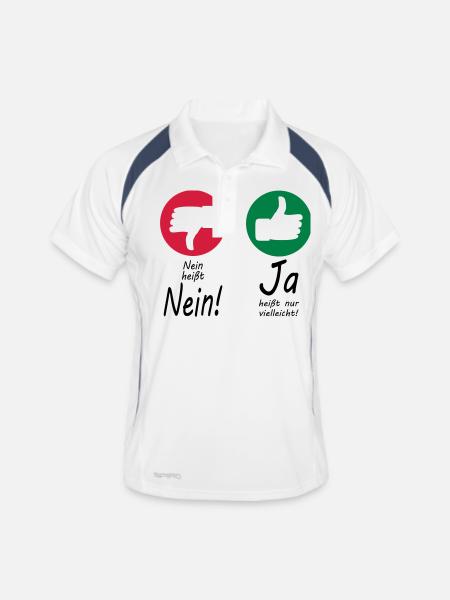 Nein heißt Nein + Daumen - Männer Polo atmungsaktiv - Weiß/Navy - Vorne