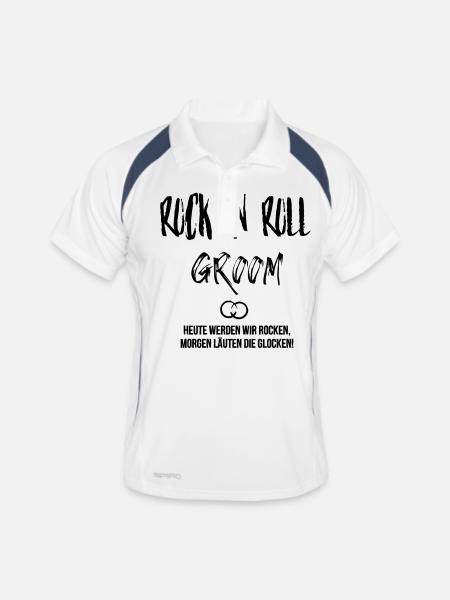 Junggesellenabschied JGA Rock Bräutigam Spruch - Männer Polo atmungsaktiv - Weiß/Navy - Vorne