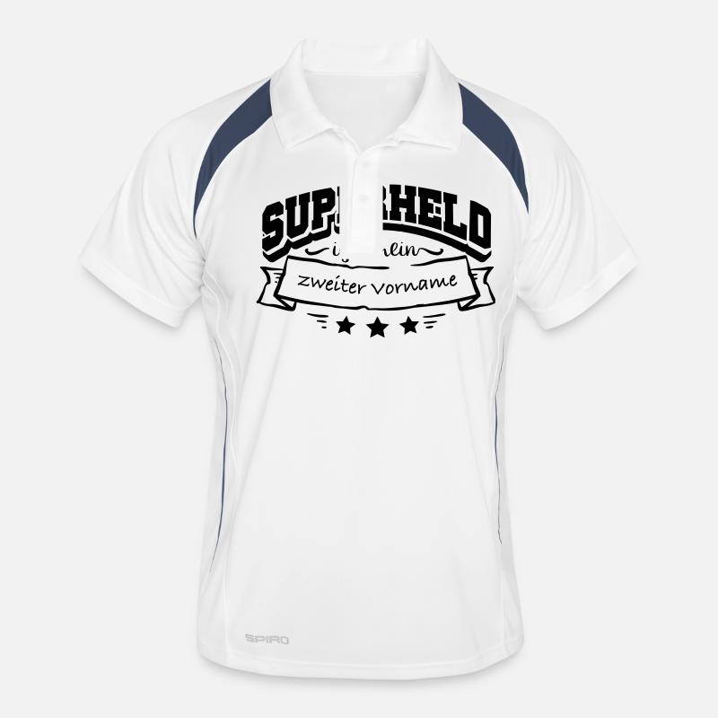 Vorname Superheld - Männer Polo atmungsaktiv - Weiß/Navy