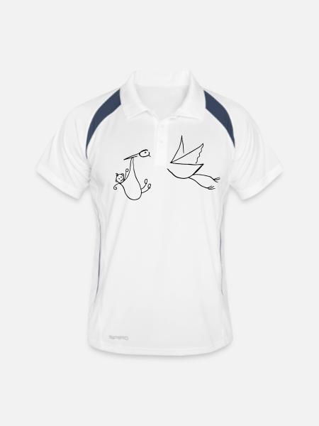 Cigogne et bébé - Polo respirant Homme - blanc/marine - Devant
