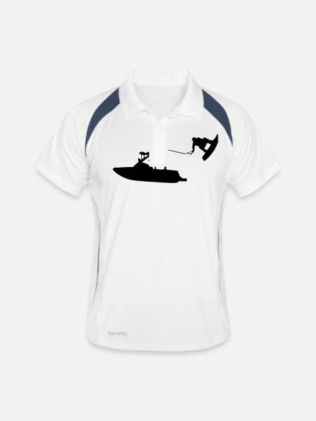 wakeboat_1 - Polo respirant Homme - blanc/marine - Devant