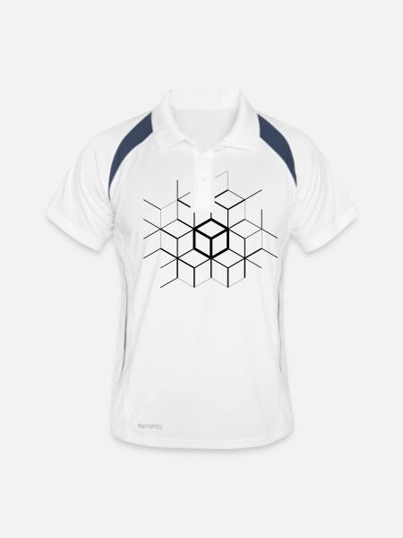 Asymmetrische Würfel - Männer Polo atmungsaktiv - Weiß/Navy - Vorne