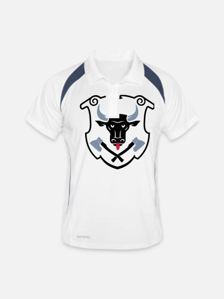 Stierkopf Bullenkopf Logo Wappenform - Männer Polo atmungsaktiv - Weiß/Navy - Vorne