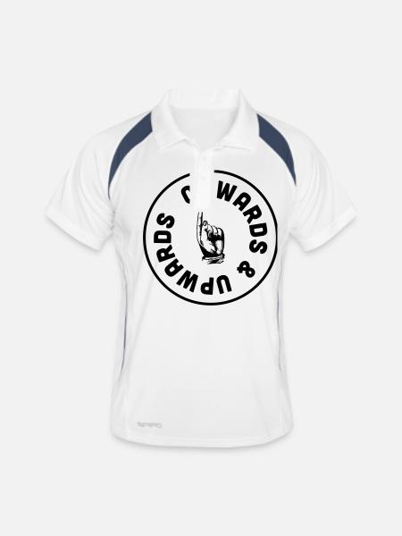ab und nach oben - Männer Polo atmungsaktiv - Weiß/Navy - Vorne