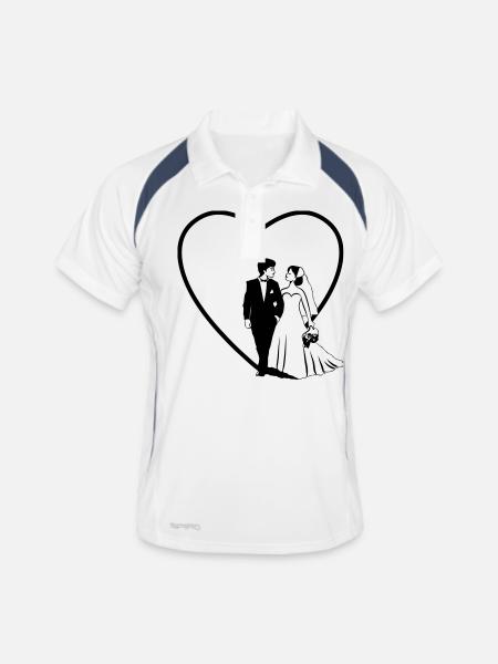 Heirat glücklich Herz Liebe Trauung - Männer Polo atmungsaktiv - Weiß/Navy - Vorne