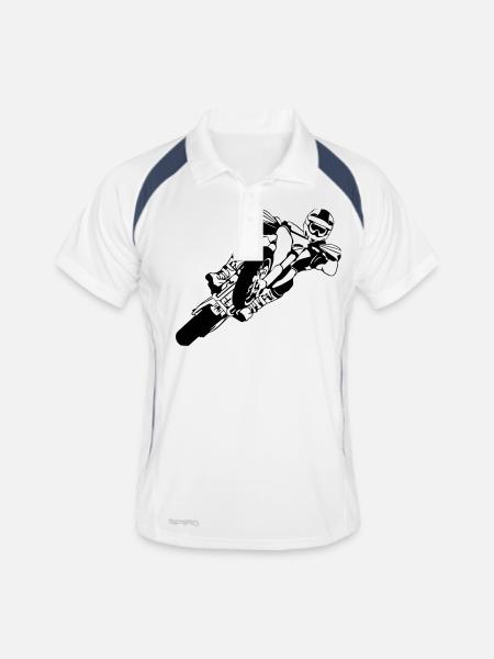 Supermoto Racing - Männer Polo atmungsaktiv - Weiß/Navy - Vorne