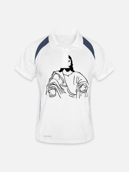 jesus - Männer Polo atmungsaktiv - Weiß/Navy - Vorne