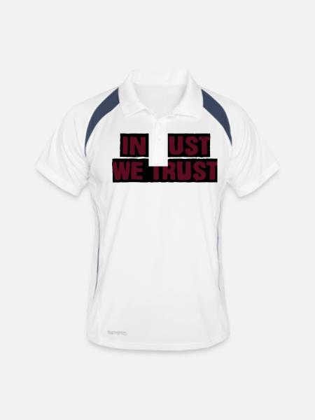 In Rost vertrauen wir - Männer Polo atmungsaktiv - Weiß/Navy - Vorne