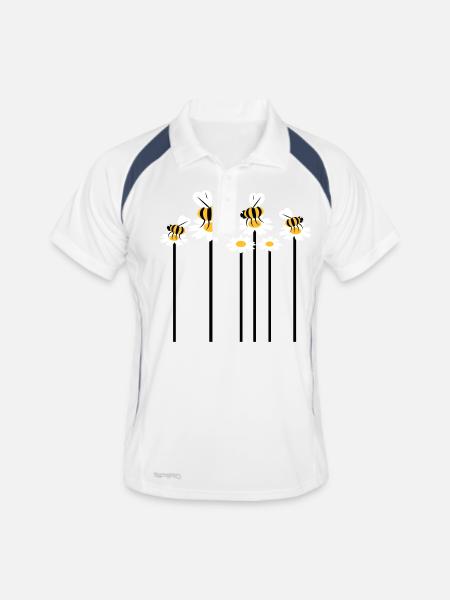 Beaucoup d’abeilles, de bourdons, de marguerites, de fleurs pollinisatrices - Polo respirant Homme - blanc/marine - Devant
