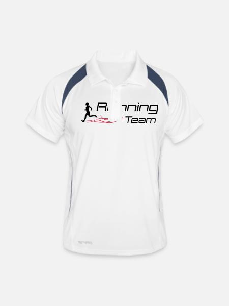 running team - Männer Polo atmungsaktiv - Weiß/Navy - Vorne