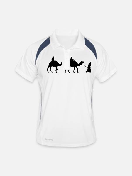 Camel - Dromedar - Kamel - Karawane - Männer Polo atmungsaktiv - Weiß/Navy - Vorne