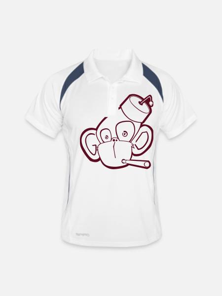 Affe mit Zigarette (Kontur) - Männer Polo atmungsaktiv - Weiß/Navy - Vorne