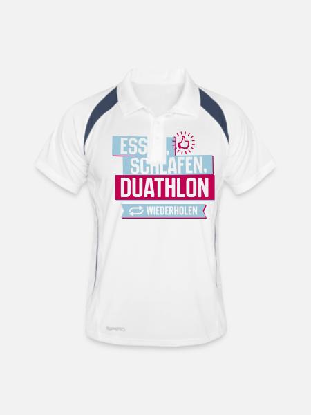 Hobby Duathlon - Männer Polo atmungsaktiv - Weiß/Navy - Vorne