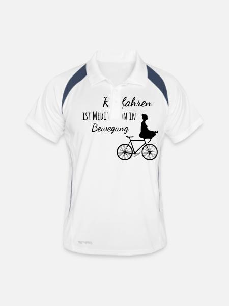 Radfahren ist Meditation in Bewegung - Männer Polo atmungsaktiv - Weiß/Navy - Vorne