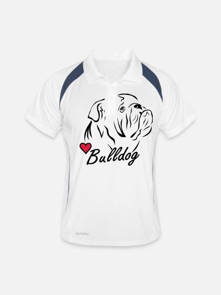 Bulldog ♥ - Männer Polo atmungsaktiv - Weiß/Navy - Vorne