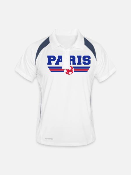 Paris Fußball - Männer Polo atmungsaktiv - Weiß/Navy - Vorne