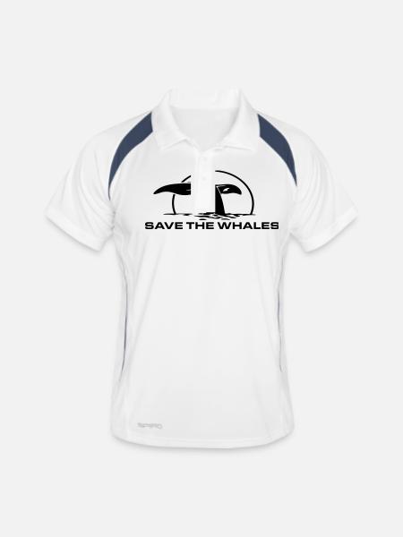 save_the_whales - Männer Polo atmungsaktiv - Weiß/Navy - Vorne
