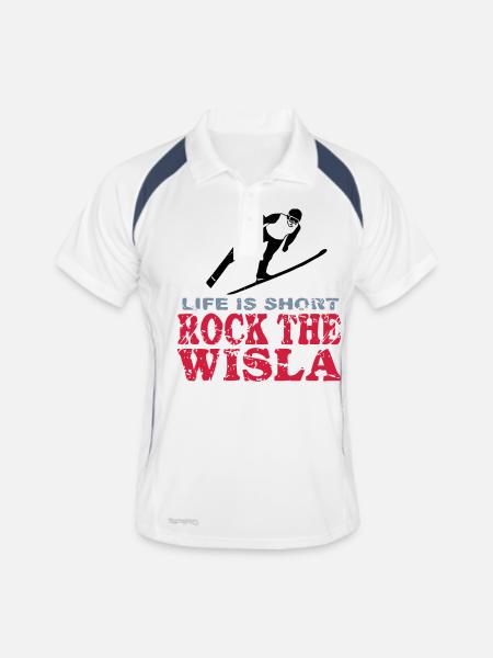 skoki narciarskie ski jumping wisla - Männer Polo atmungsaktiv - Weiß/Navy - Vorne