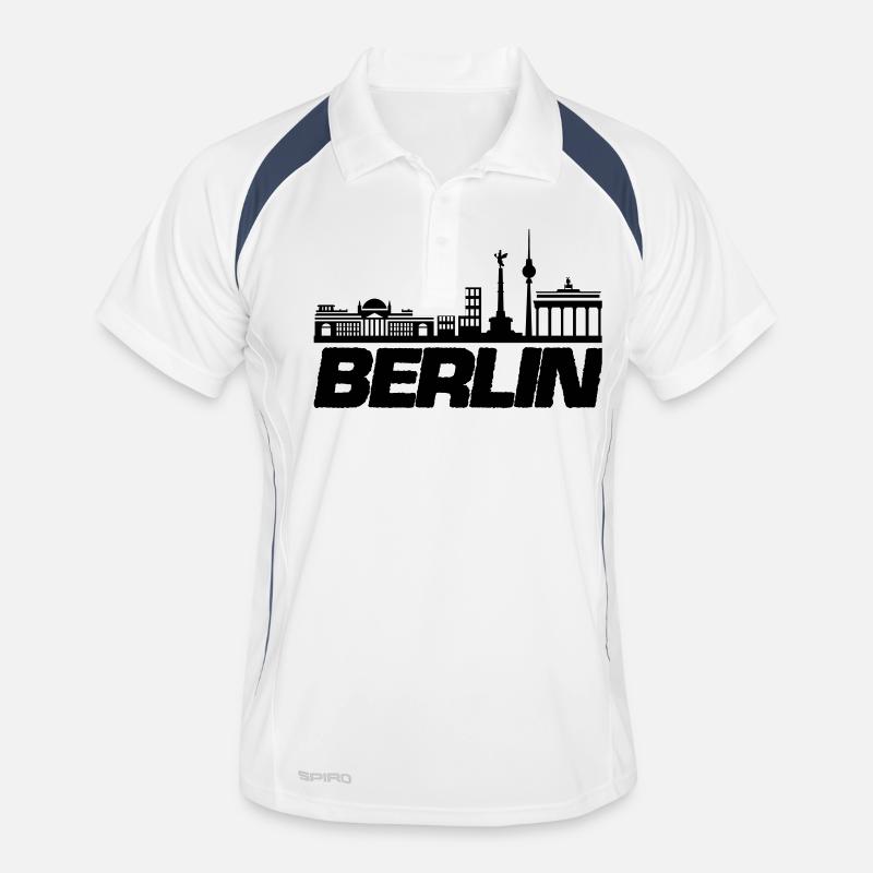 berlin skyline 1 - Männer Polo atmungsaktiv - Weiß/Navy