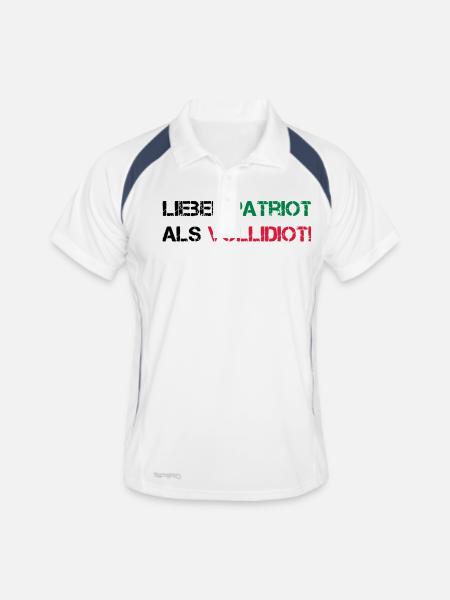 Lieber Patriot als Vollidiot! - Männer Polo atmungsaktiv - Weiß/Navy - Vorne