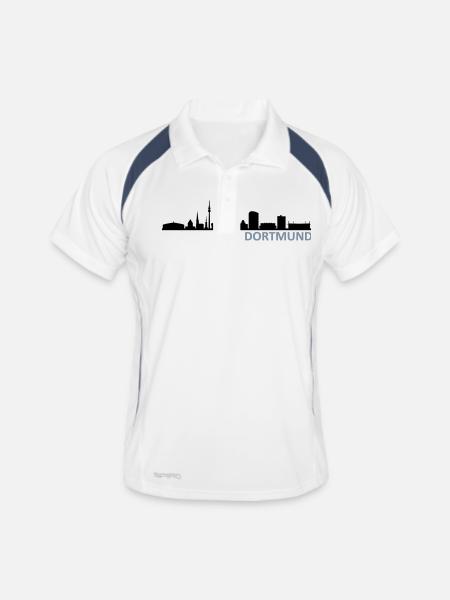 Skyline - Dortmund - Männer Polo atmungsaktiv - Weiß/Navy - Vorne