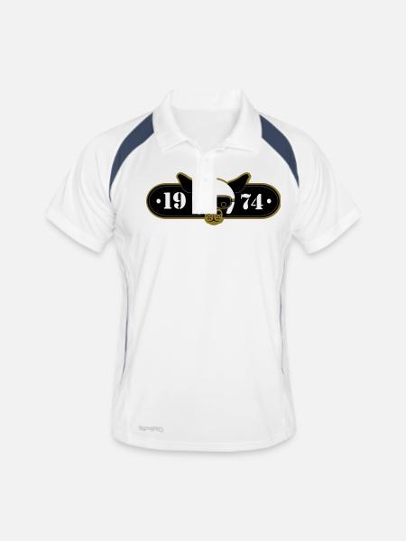 BDMCC 1974 Langer Hund - Männer Polo atmungsaktiv - Weiß/Navy - Vorne