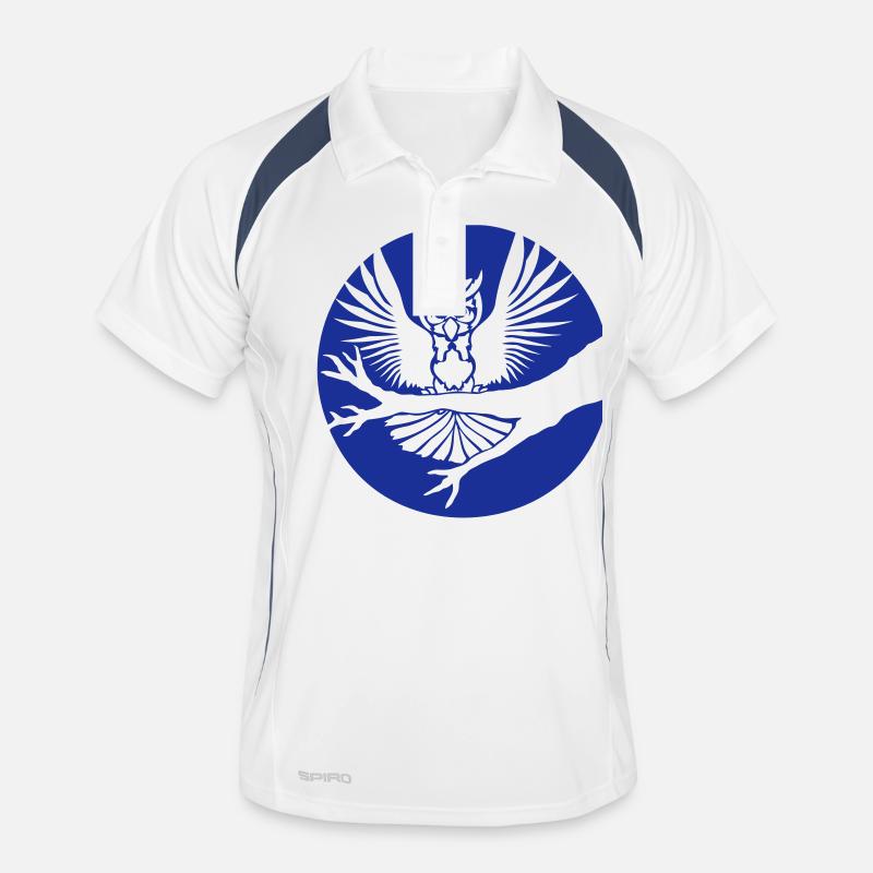 Owl Tree Branch Eagle Owl Moon Night Full Moon Round Forest Men's Polo breathable