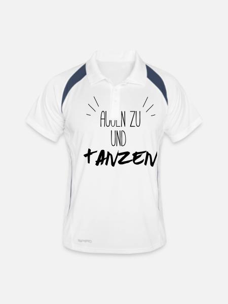 Augen zu und tanzen (Spruch) - Männer Polo atmungsaktiv - Weiß/Navy - Vorne